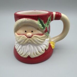 Vintage Ceramic Santa Christmas Mug w/Holly & Berries SCM Designs Good Condition